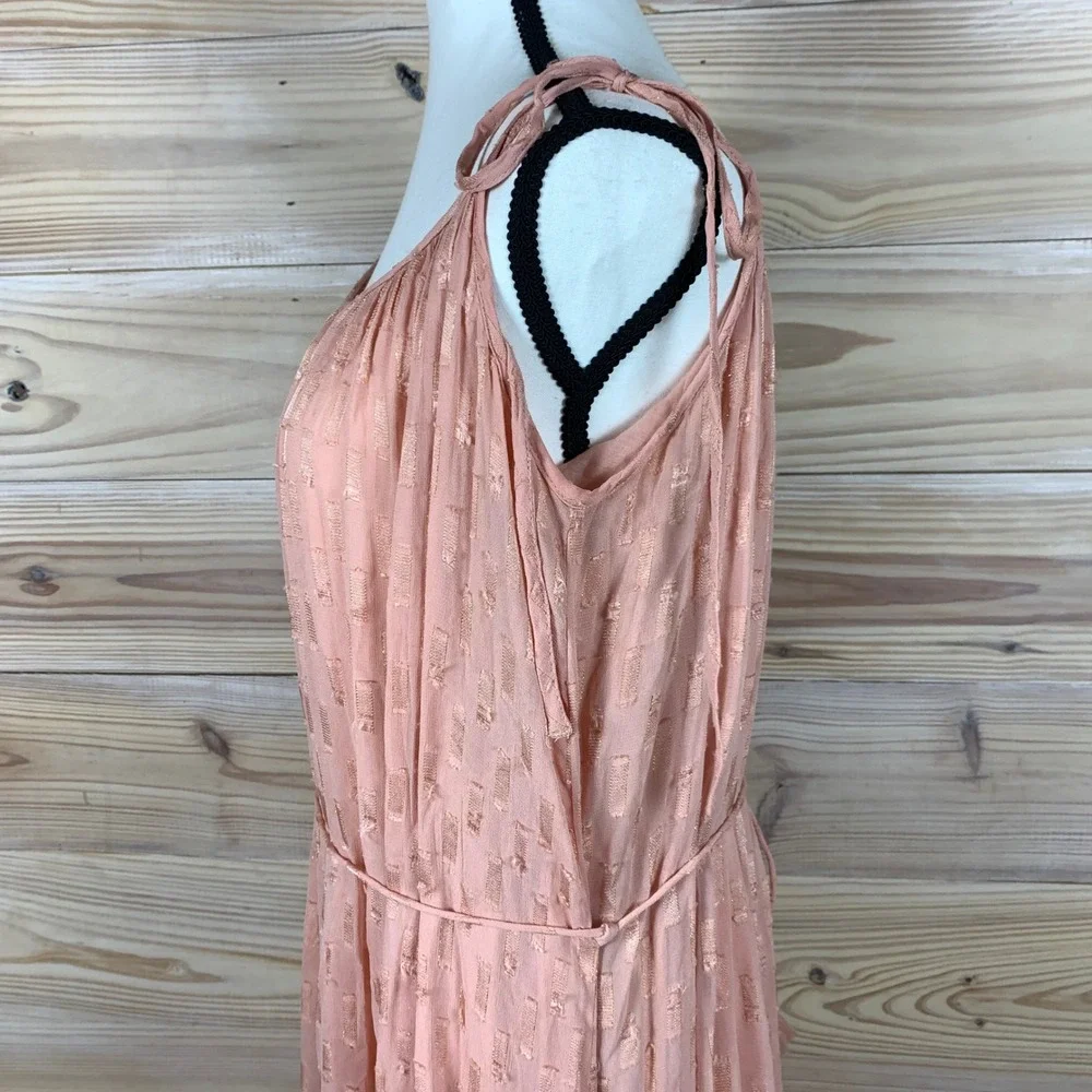 Lovestitch Maxi Dress Womens S/M Peach Metallic Gold Boho Tie Shoulder I-71758WL